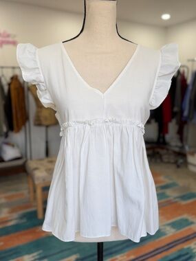 Vintage White Cotton Babydoll Peplum Top